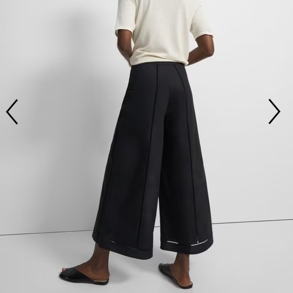 Theory black eyelet culottes with ladder inset. Cropped wide leg. Size 8 - Picture 6 of 10